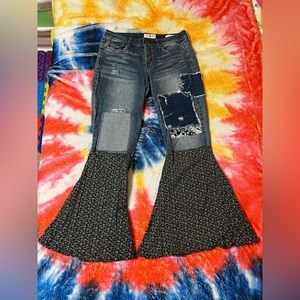 Black Daisy hippie reworked bell bottoms